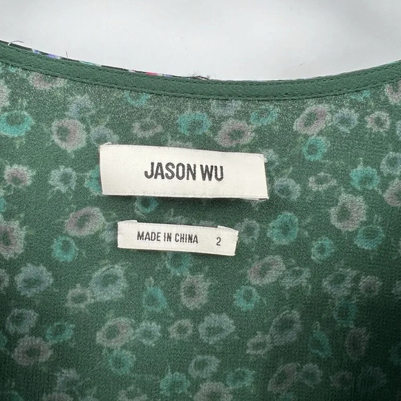 Jason Wu Multi Floral Print Long Sleeve Mini Length Dress Smocked Belted Size 2 - Picture 9 of 10